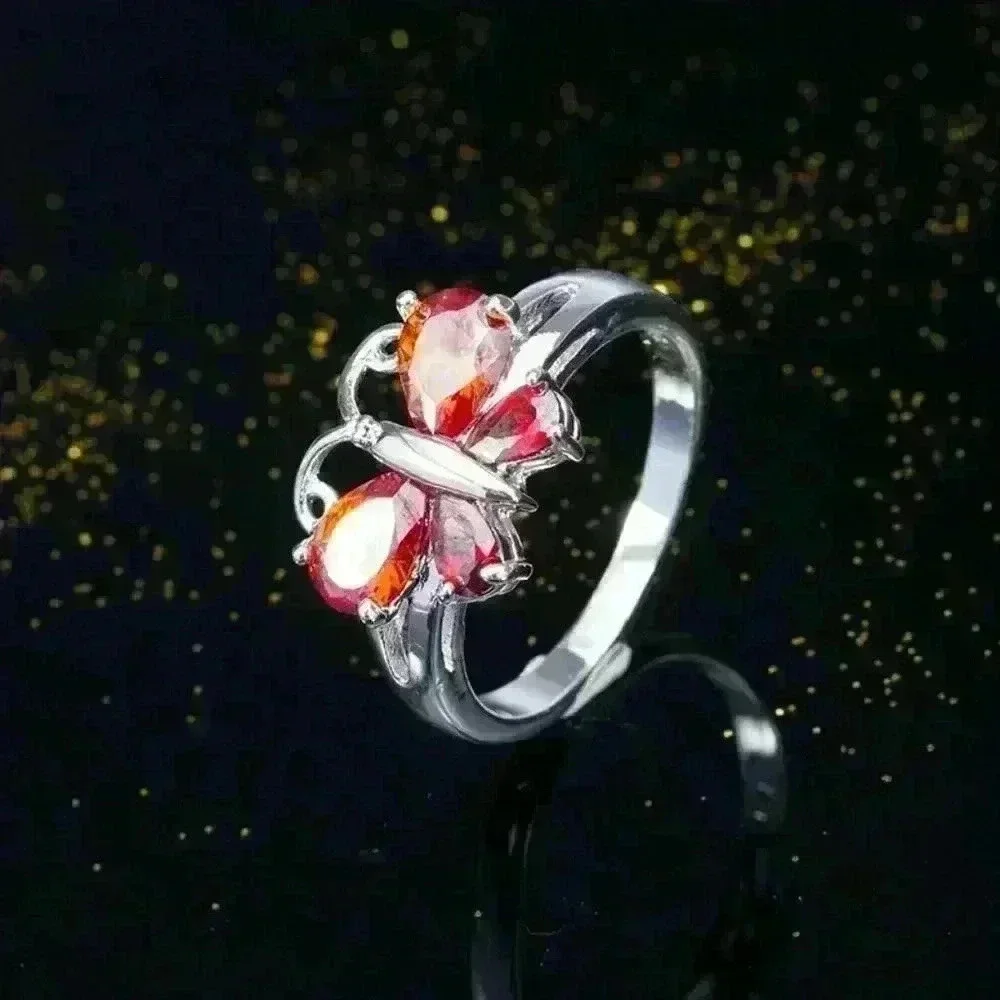 🔥 925 Silver Plated Ruby Red Sapphire CZ Cute Butterfly Ring, GPMB1473